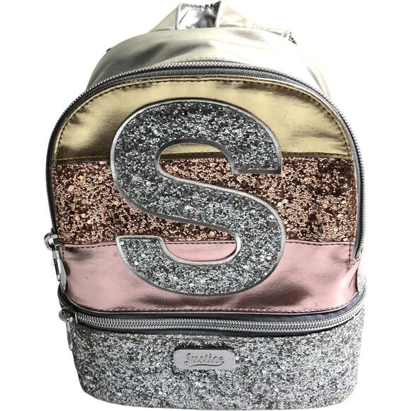Justice Multicolored Sparkle Backpack Initial S - Picture 1 of 9